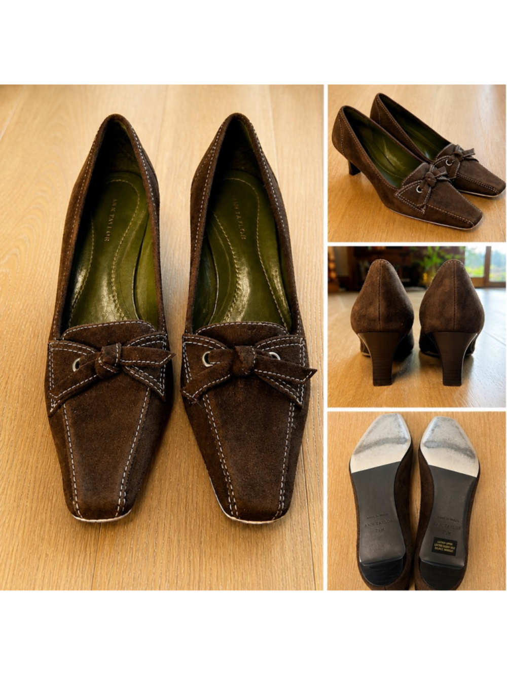 Ann Taylor Suede Heels Brown Kitten Heel Square Toe Vintage 7.5